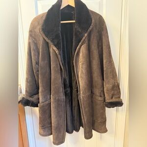Women's Brown Shearling Coat- genuine suede.